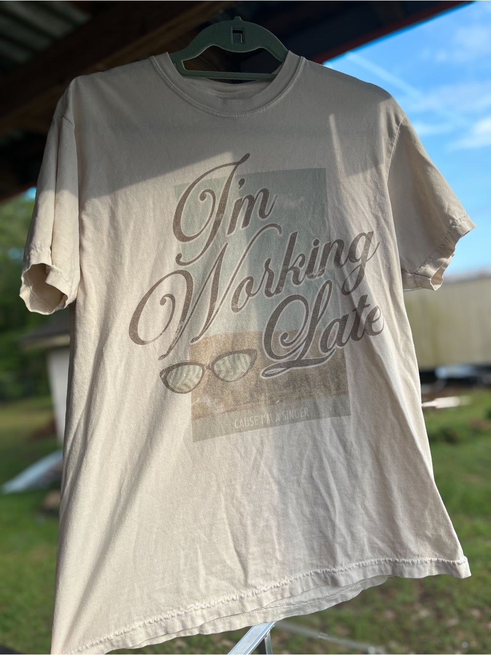 Comfort Colors "I'm Working Late" Graphic Tee - Light Beige